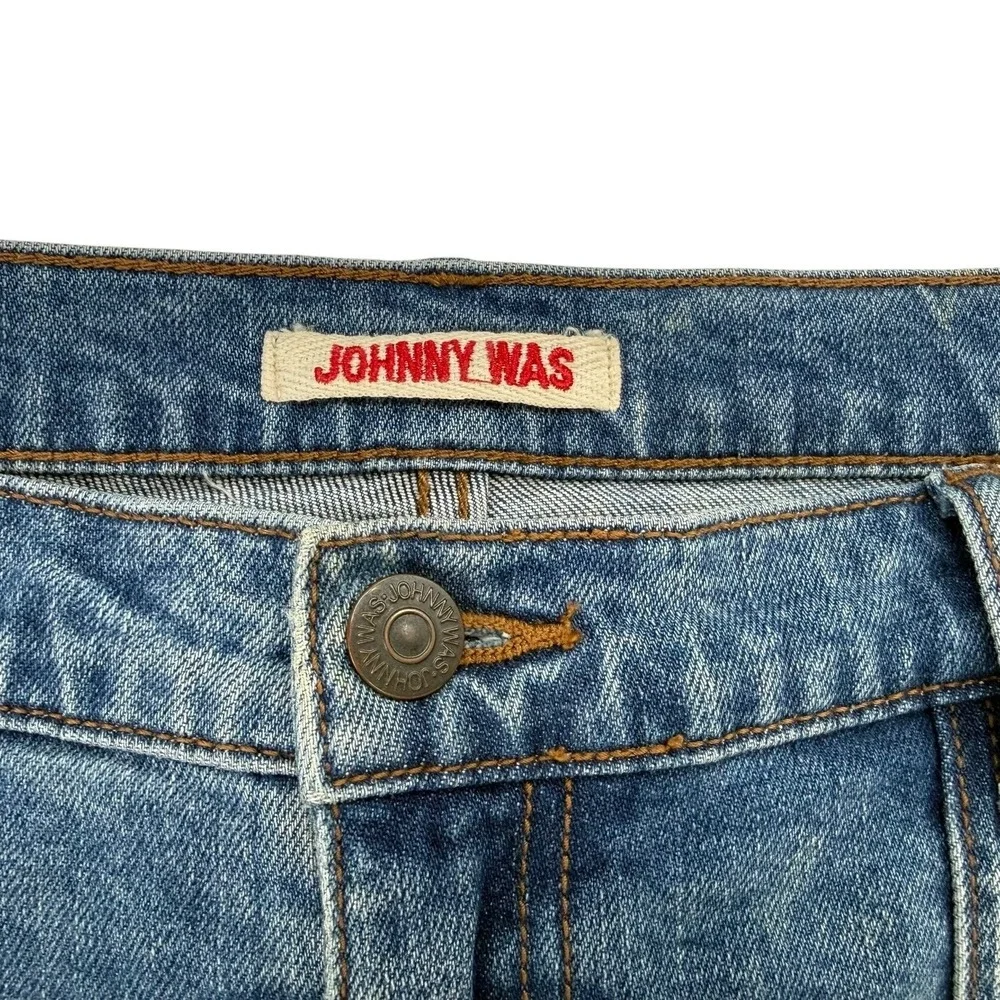 Johnny Was Embroidered Jeans Size 28 Sovanna Worker Relaxed Fit Straight Leg - Picture 3 of 9